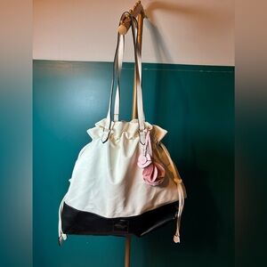 Victoria’s Secret Stylish Black and White Women's Shoulder Bag with Pink Flowers